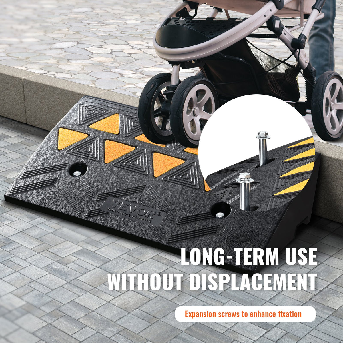 Rubber Curb Ramp 10.8cm Rise 30x50cm Heavy-Duty 15T Driveway Ramp for Vehicles