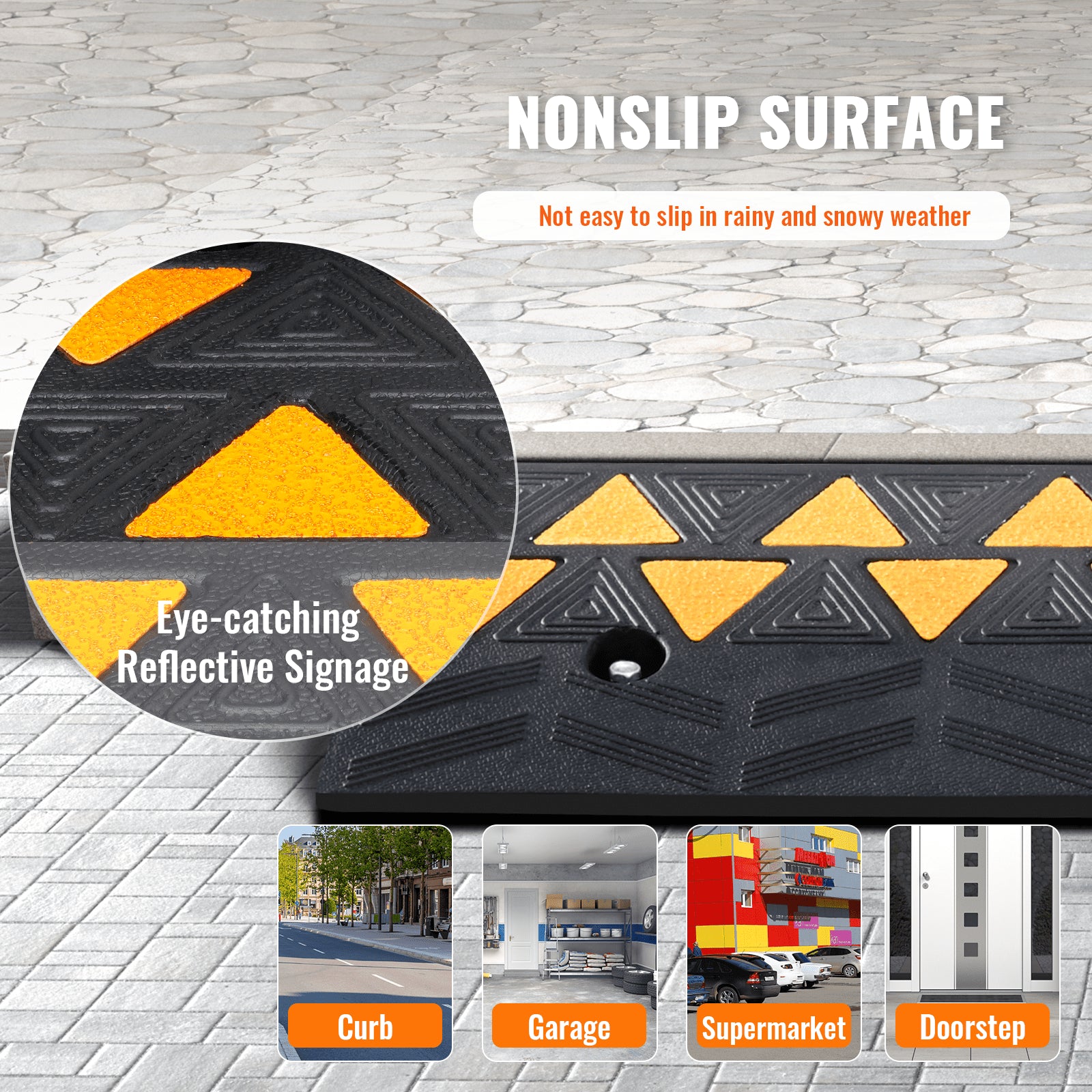 Rubber Curb Ramp 9cm Rise 25x100cm Heavy-Duty 15T Driveway Ramp for Vehicles