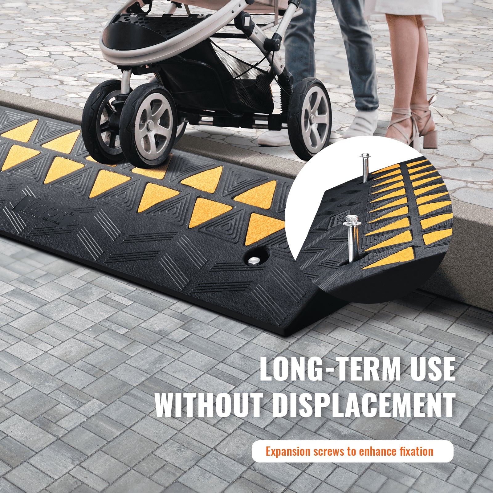 Rubber Curb Ramp 9cm Rise 25x100cm Heavy-Duty 15T Driveway Ramp for Vehicles