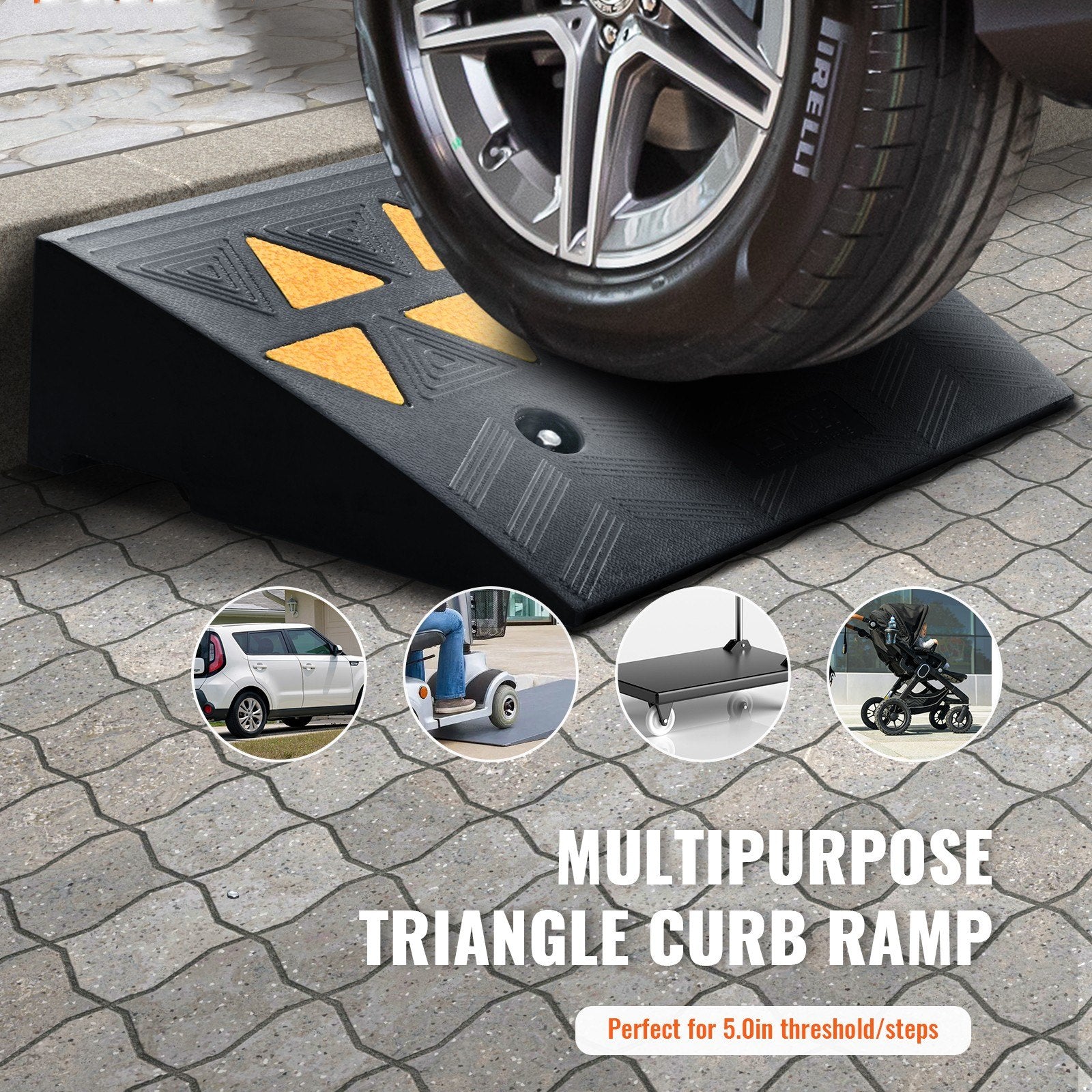 Rubber Curb Ramp 2 Pack 12.7cm Rise Heavy-Duty 15 Ton Load Driveway Ramps