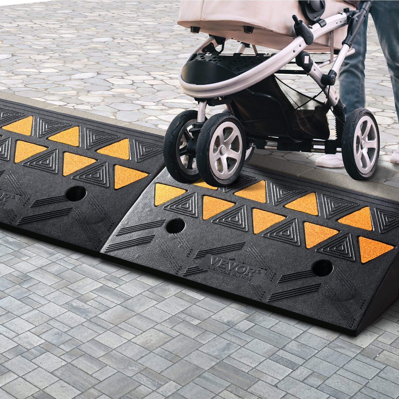 Rubber Curb Ramp 2 Pack 11cm Rise Heavy-Duty 15 Ton Driveway Ramps for Vehicles