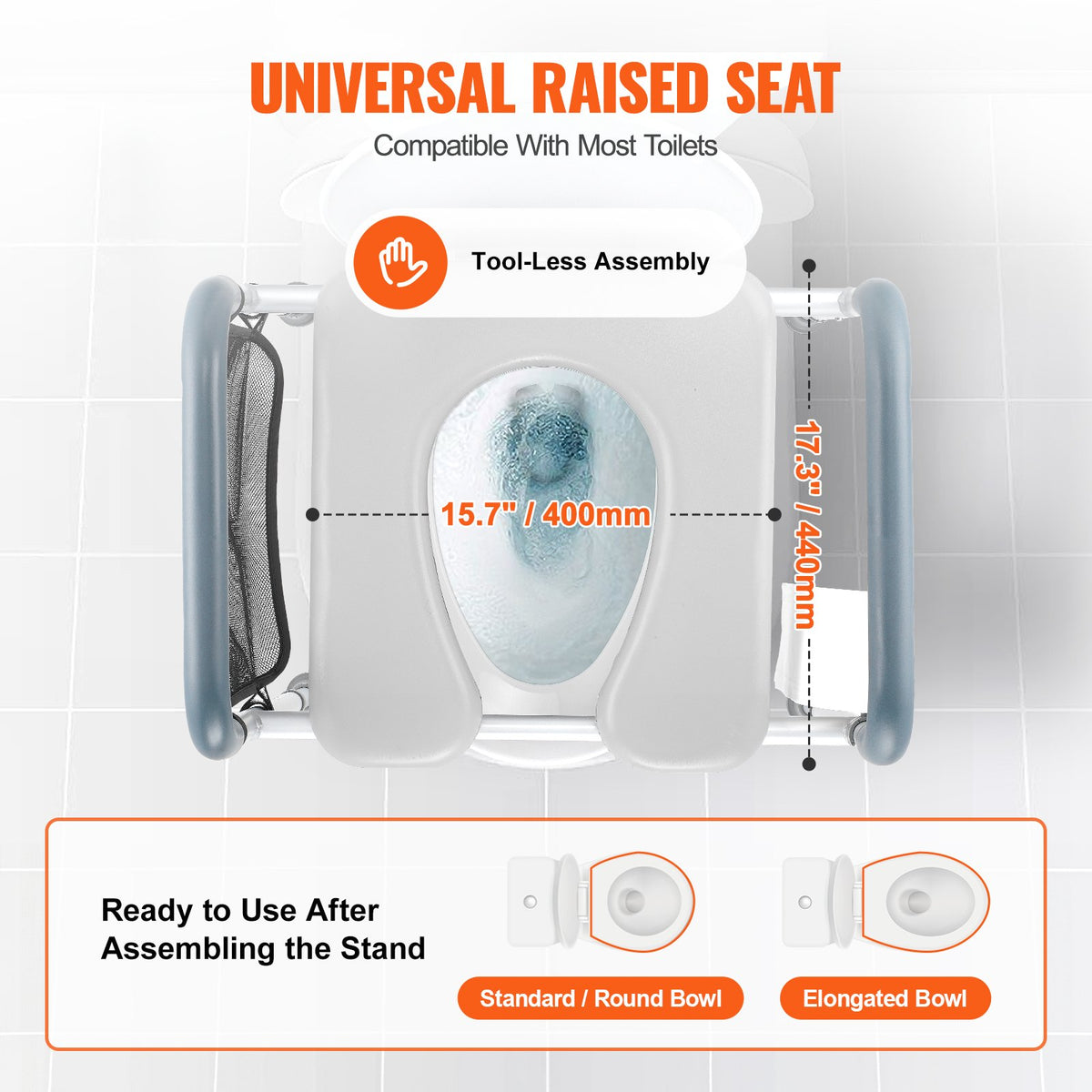 Raised Toilet Seat 7-Position 655-805mm Padded Aluminum Frame 158.7kg Capacity