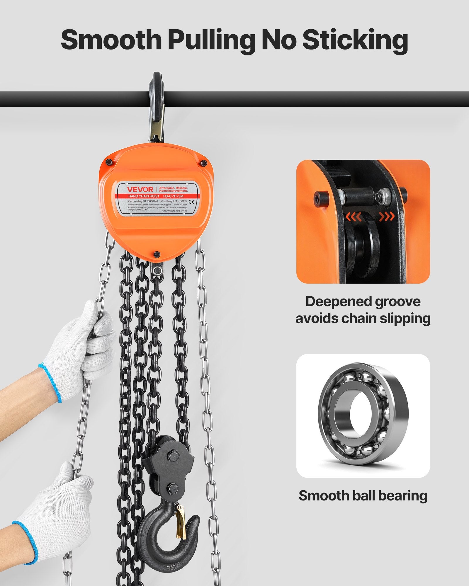 Hand Chain Hoist 3 Ton Manual G80 Chain Block 3m Lift Heavy-Duty Pulley