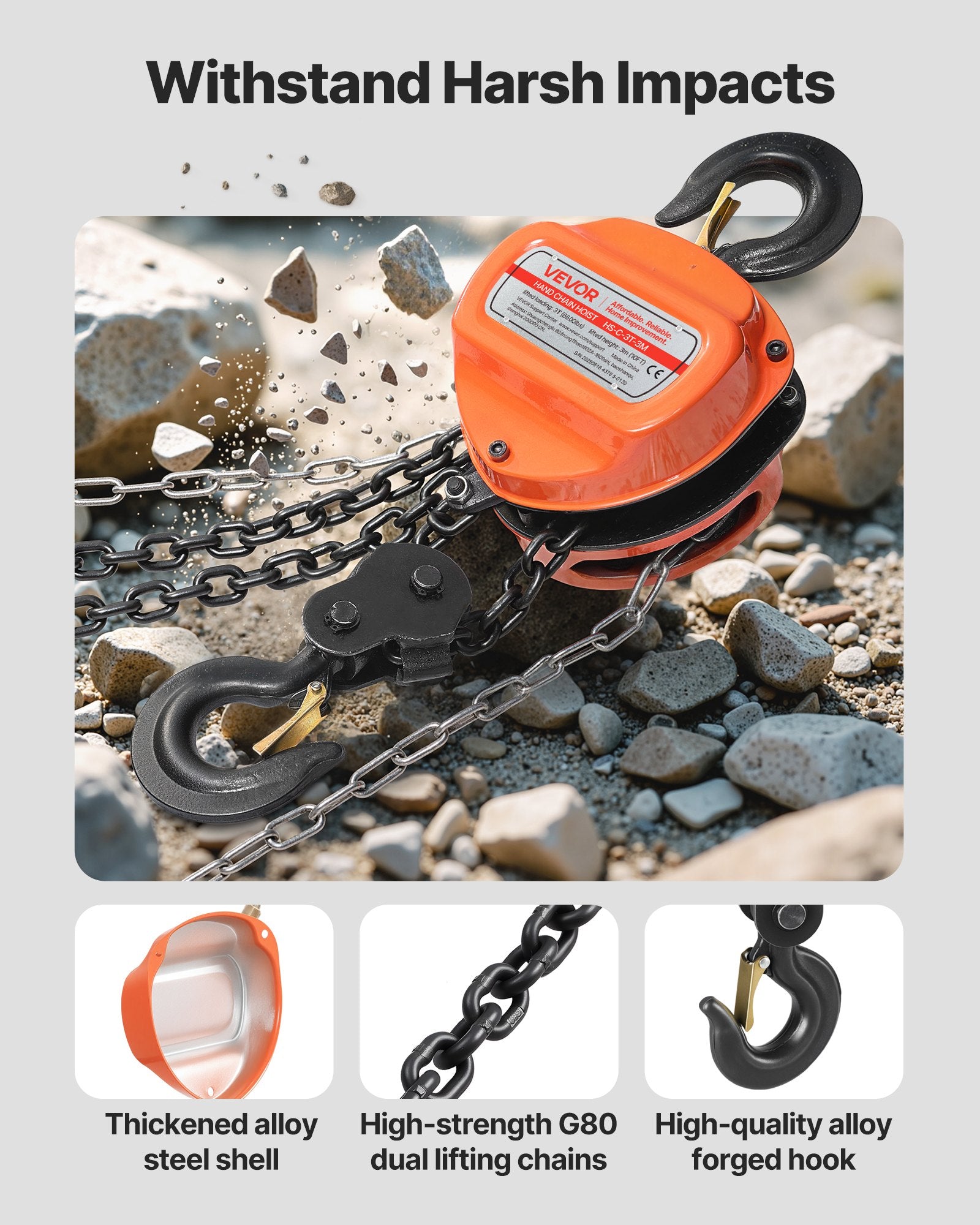 Hand Chain Hoist 3 Ton Manual G80 Chain Block 3m Lift Heavy-Duty Pulley