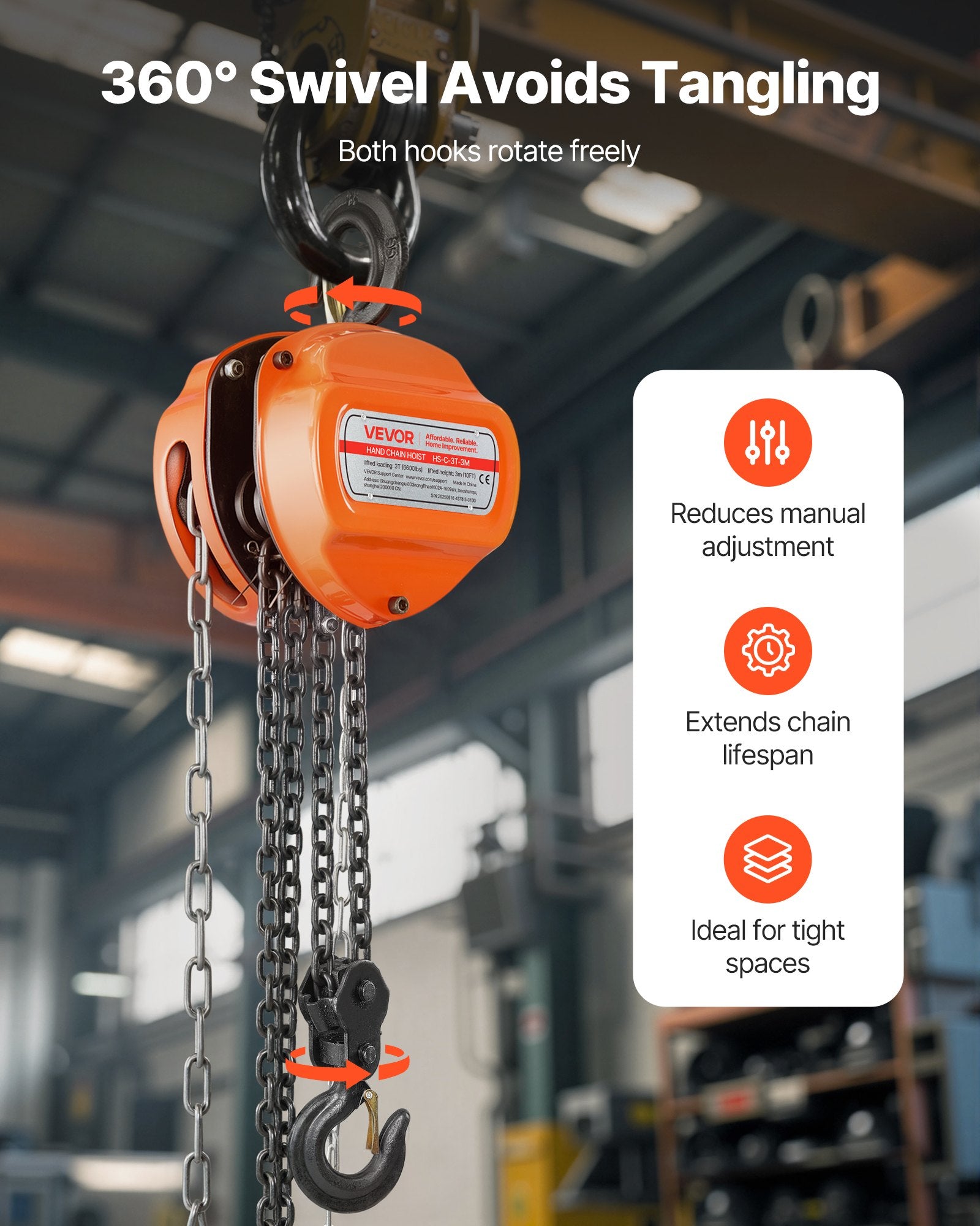 Hand Chain Hoist 3 Ton Manual G80 Chain Block 3m Lift Heavy-Duty Pulley