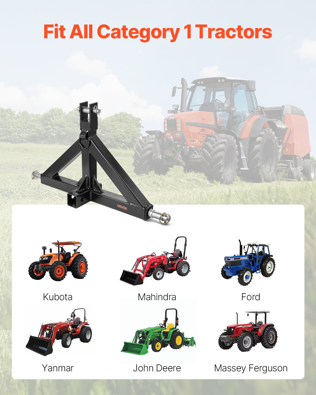 3 Point Hitch Receiver 2" Quick Hitch 3000lbs Heavy Duty Tractor Tow Adapter