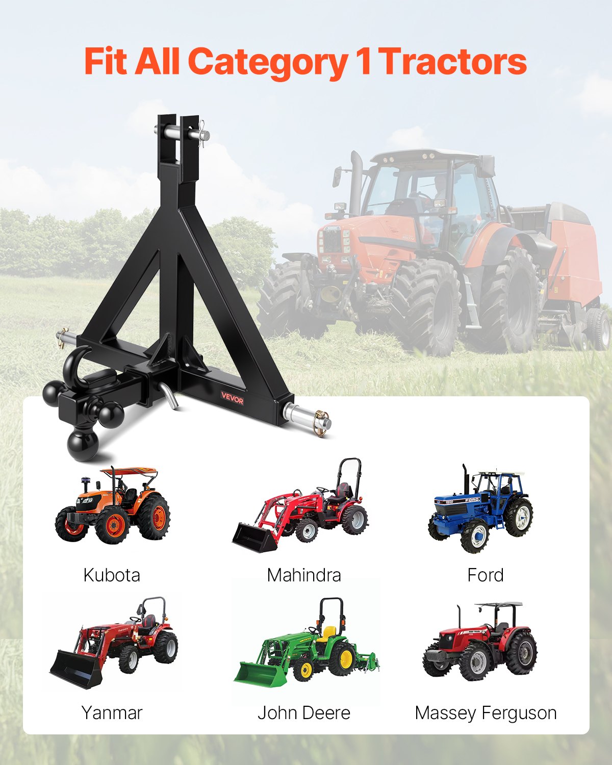3 Point Trailer Hitch with 2 in Receiver and 3 Trailer Balls