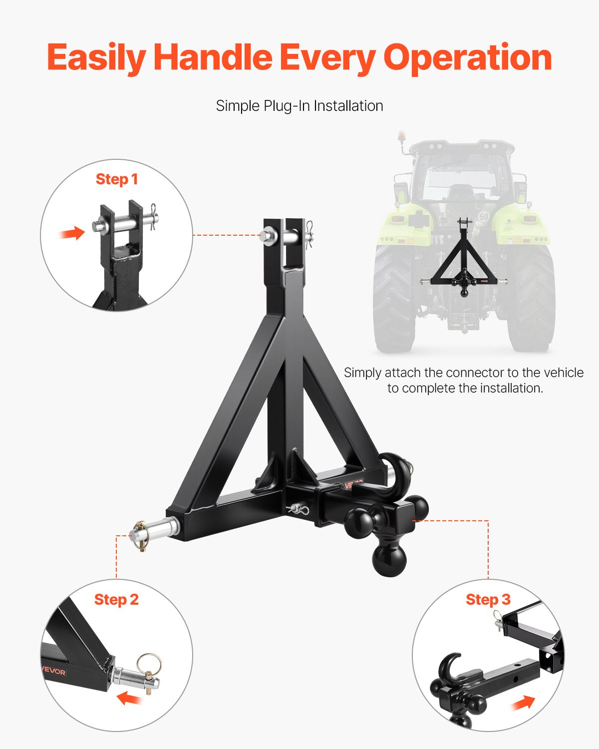 3 Point Trailer Hitch with 2 in Receiver and 3 Trailer Balls