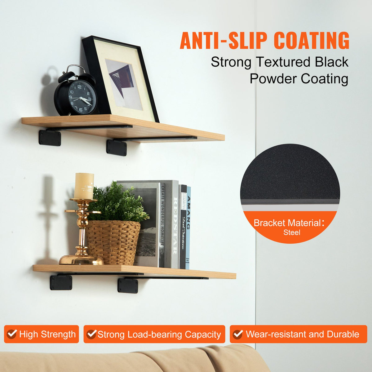 Shelf Brackets 31x10x4.5cm 6PCS Heavy Duty L Steel Brackets Matte Black