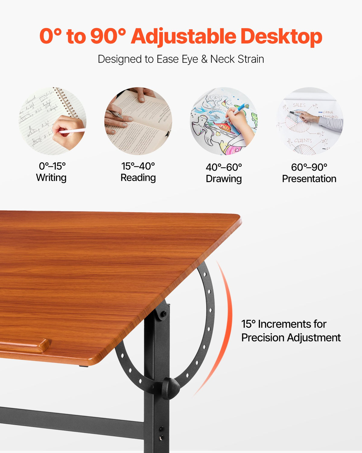 Drafting Table Adjustable 0-90 Degree Tilt Portable Artist Desk Black H-Frame