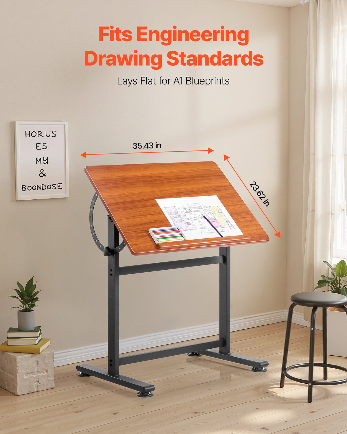 Drafting Table Adjustable 0-90 Degree Tilt Portable Artist Desk Black H-Frame