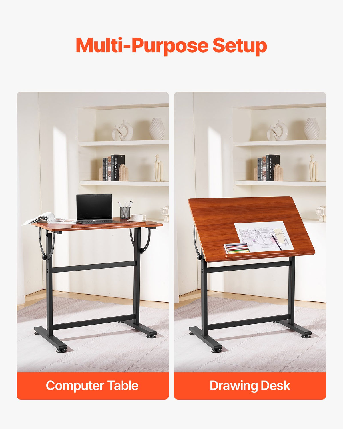 Drafting Table Adjustable 0-90 Degree Tilt Portable Artist Desk Black H-Frame