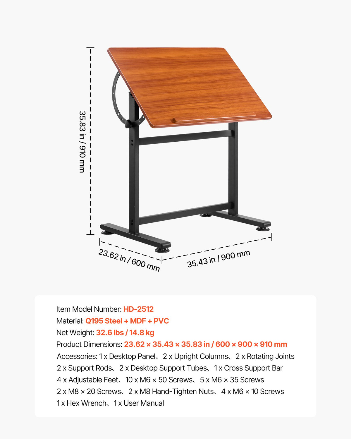 Drafting Table Adjustable 0-90 Degree Tilt Portable Artist Desk Black H-Frame