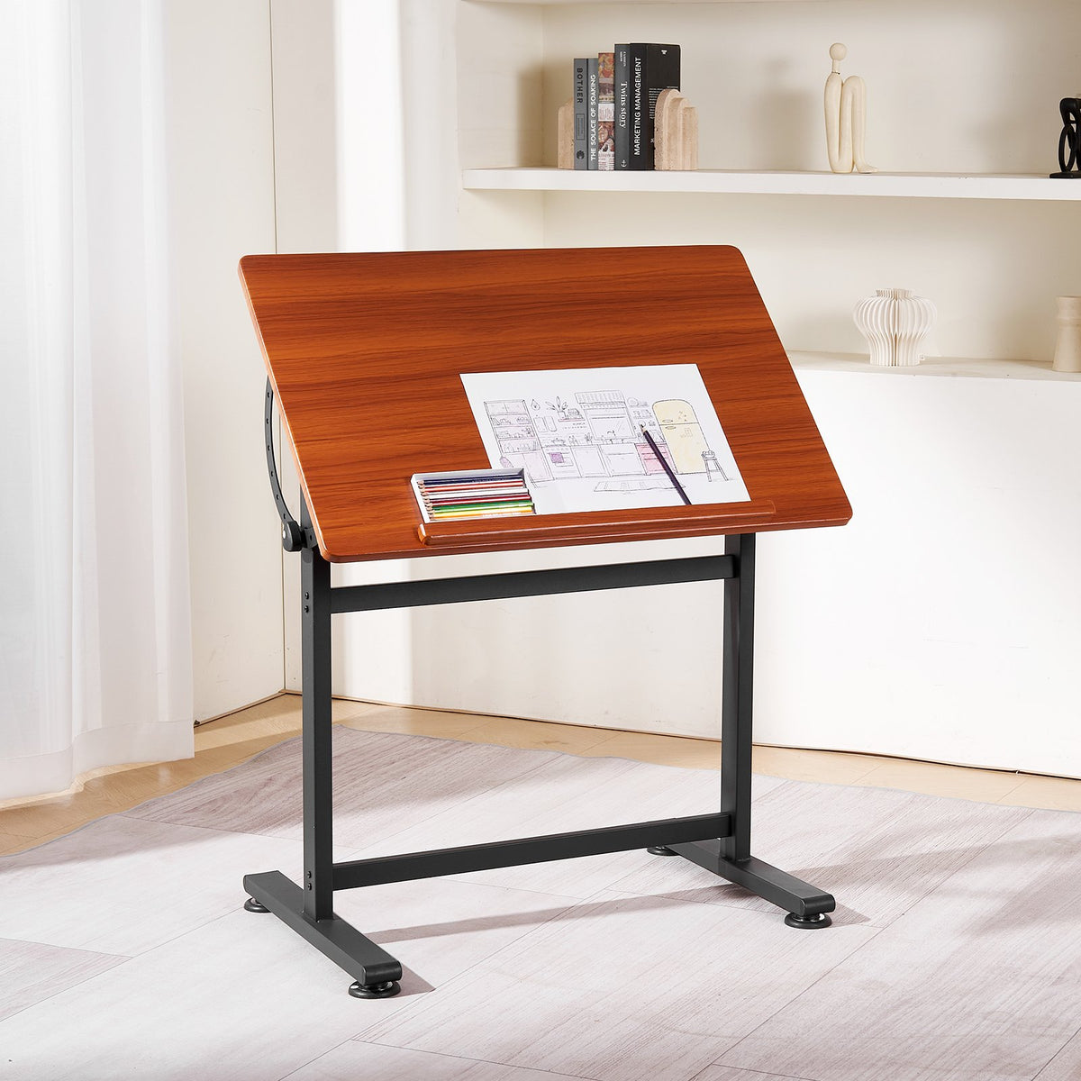 Drafting Table Adjustable 0-90 Degree Tilt Portable Artist Desk Black H-Frame