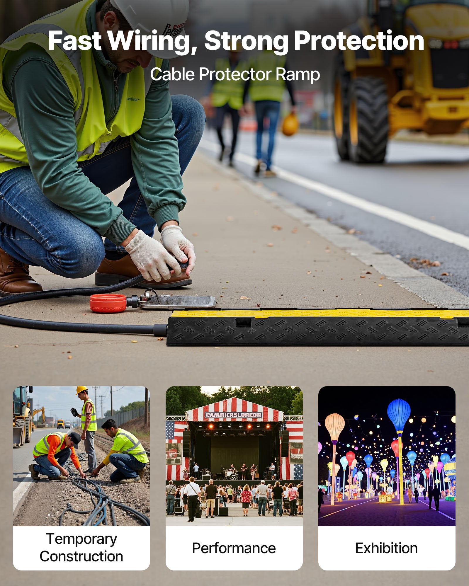 Cable Protector Ramp 9,979kg 2-Channel Heavy Duty Rubber Wire Cover 1 Pack