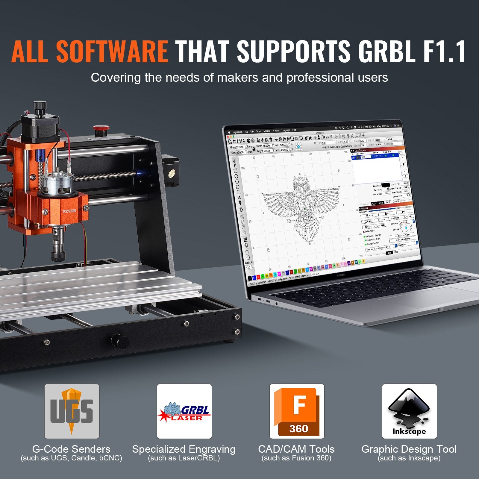 CNC Router Machine 120W 3 Axis GRBL 300x200x72mm Wood Acrylic MDF PVC Plastic
