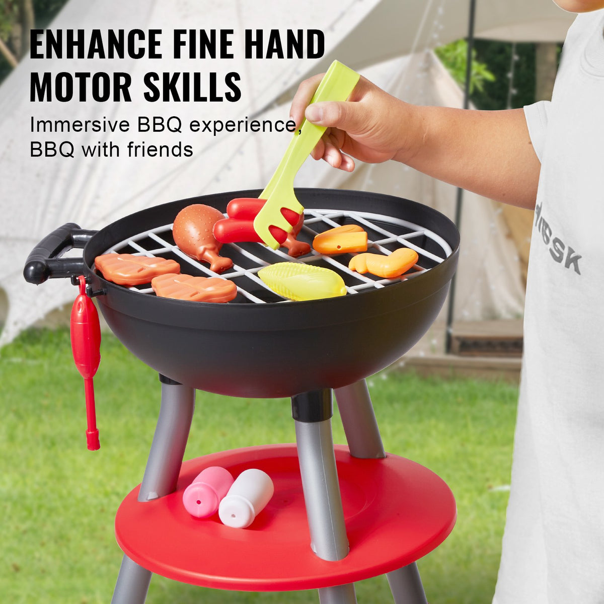 28PCS BBQ Grill Playset Kids Kitchen Toys Sound Light Interactive Cooking Grill