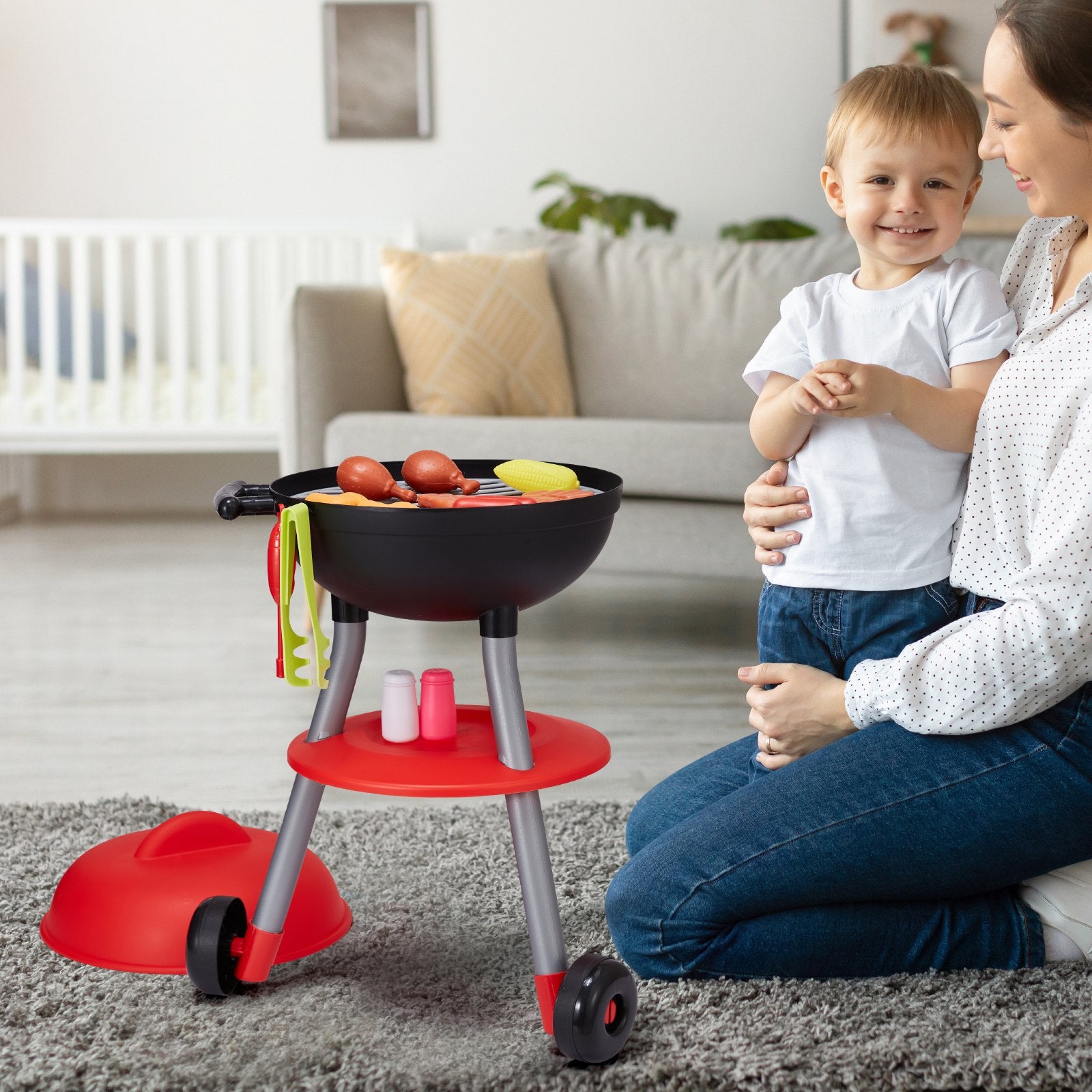 28PCS BBQ Grill Playset Kids Kitchen Toys Sound Light Interactive Cooking Grill