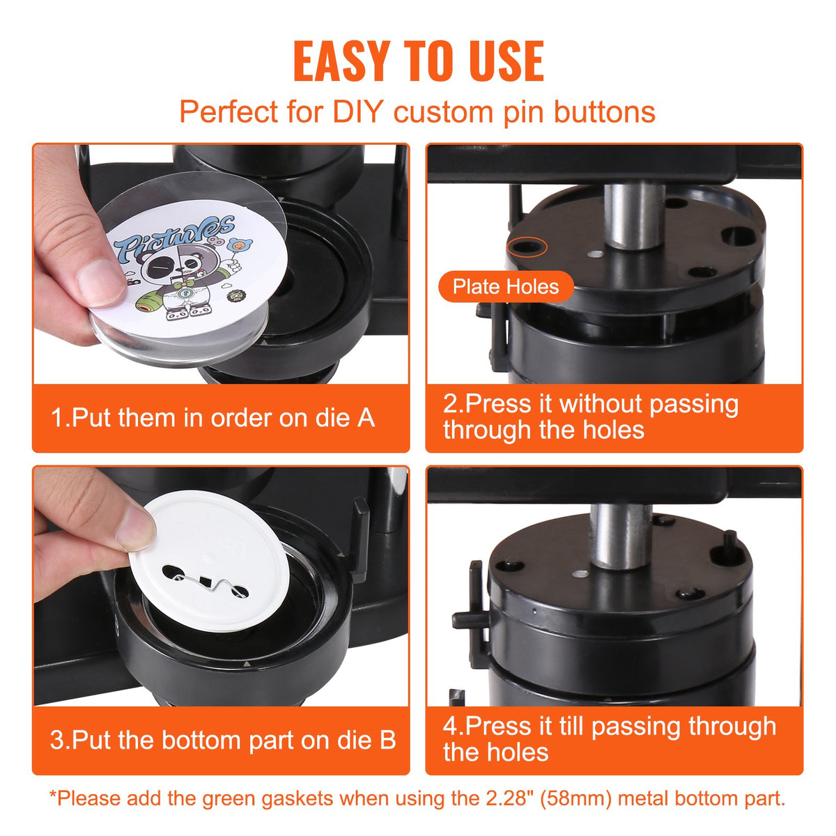 Button Maker Machine 3-in-1 1/1.25/2.28" Pin Maker Badge Press Kit 300 Parts