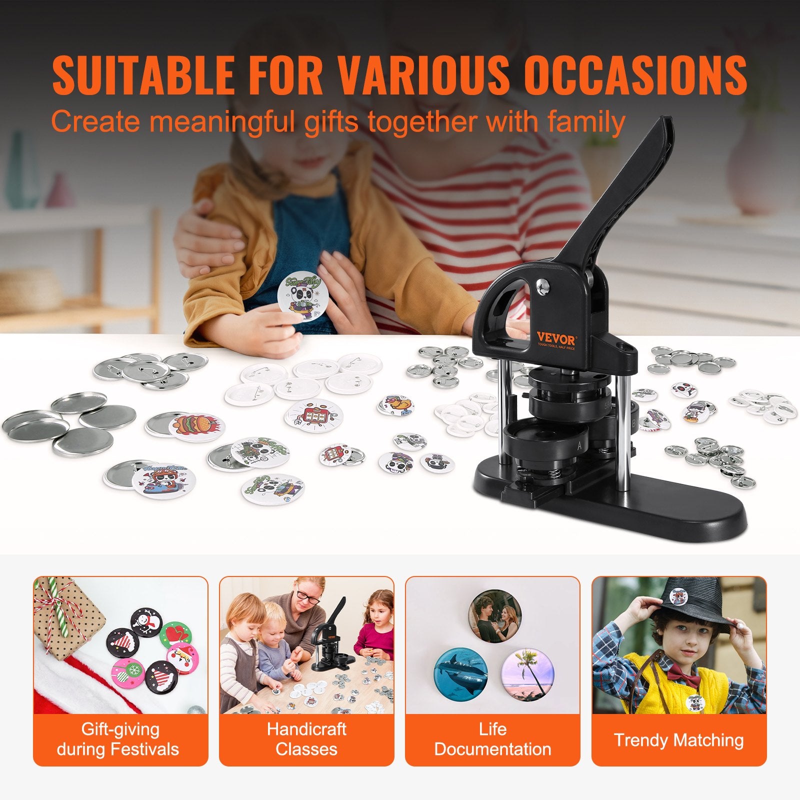 Button Maker Machine 3-in-1 1/1.25/2.28" Pin Maker Badge Press Kit 300 Parts