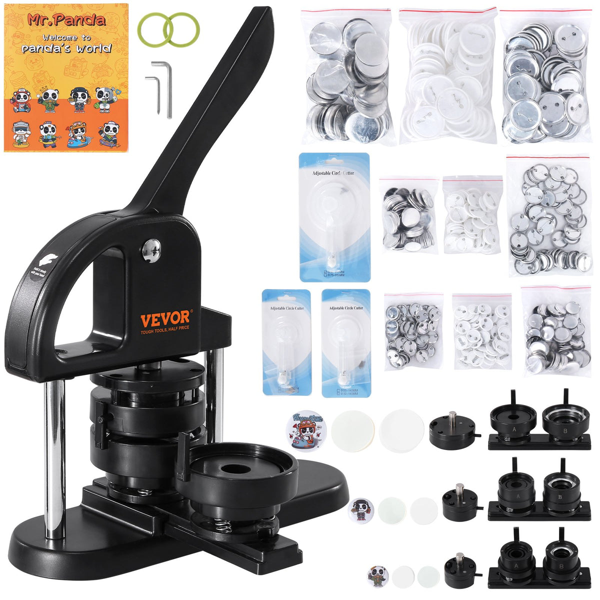 Button Maker Machine 3-in-1 1/1.25/2.28" Pin Maker Badge Press Kit 300 Parts