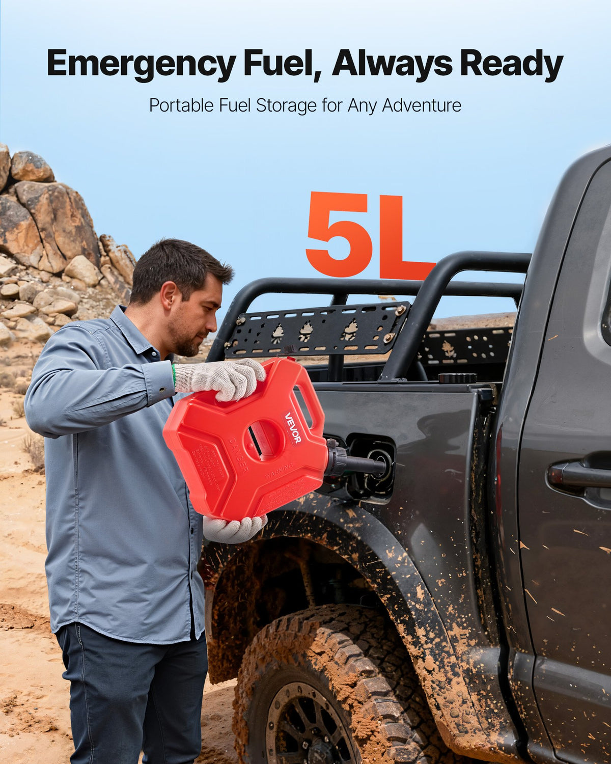 Fuel Container 5L Gas Can with Spout Lockable Bracket 15L/min Leak-Proof Red