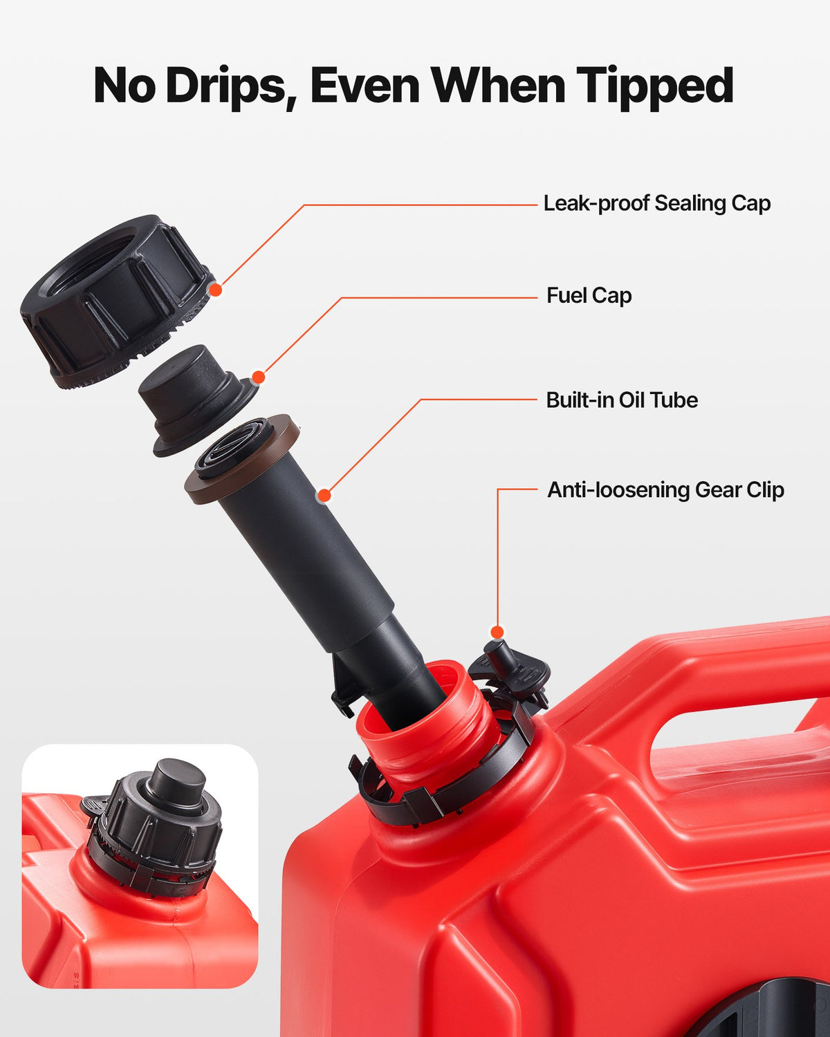 Fuel Container 5L Gas Can with Spout Lockable Bracket 15L/min Leak-Proof Red