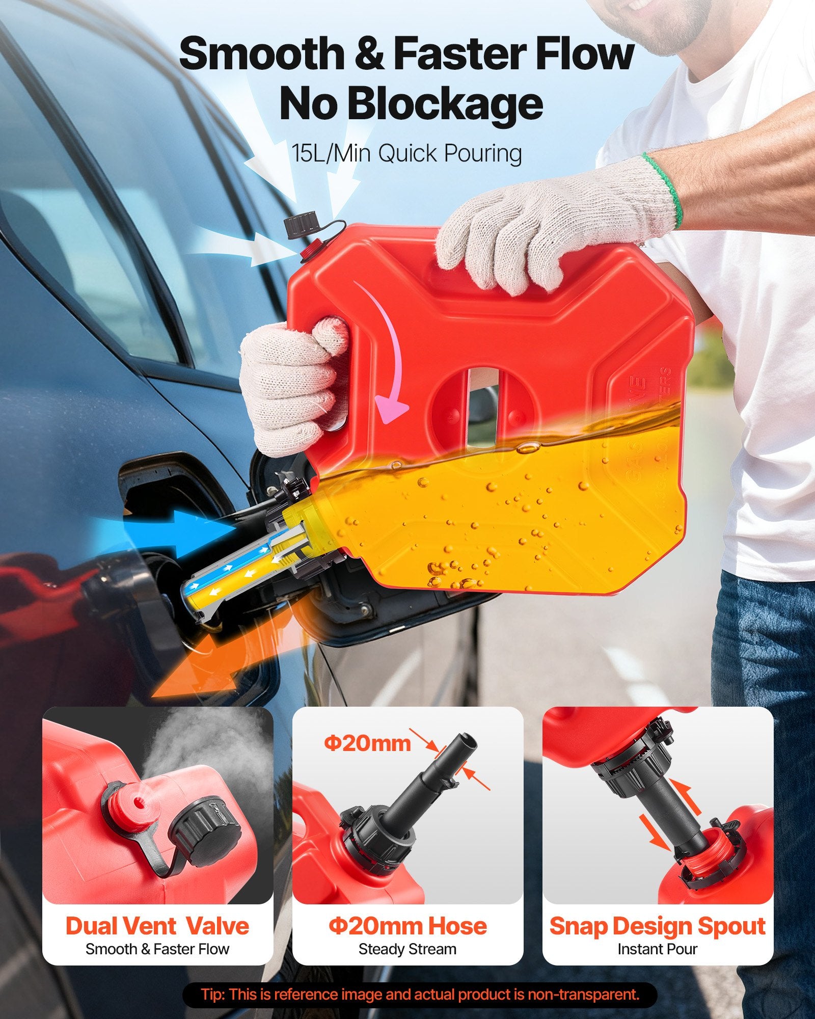 Fuel Container 5L Gas Can with Spout Lockable Bracket 15L/min Leak-Proof Red