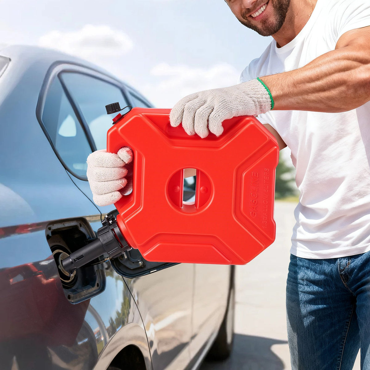 Fuel Container 5L Gas Can with Spout Lockable Bracket 15L/min Leak-Proof Red