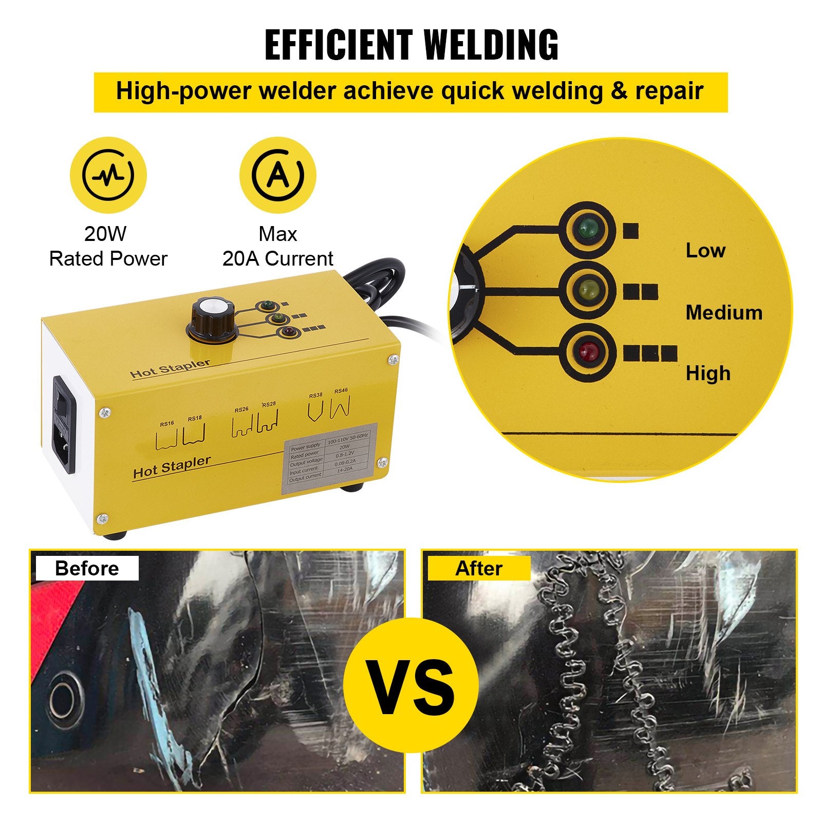 Plastic Welding Machine 220V Hot Stapler Repair Kit with 600 Staples, 3 Settings