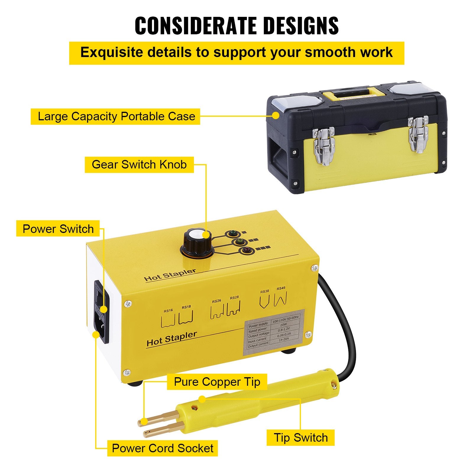 Plastic Welding Machine 220V Hot Stapler Repair Kit with 600 Staples, 3 Settings