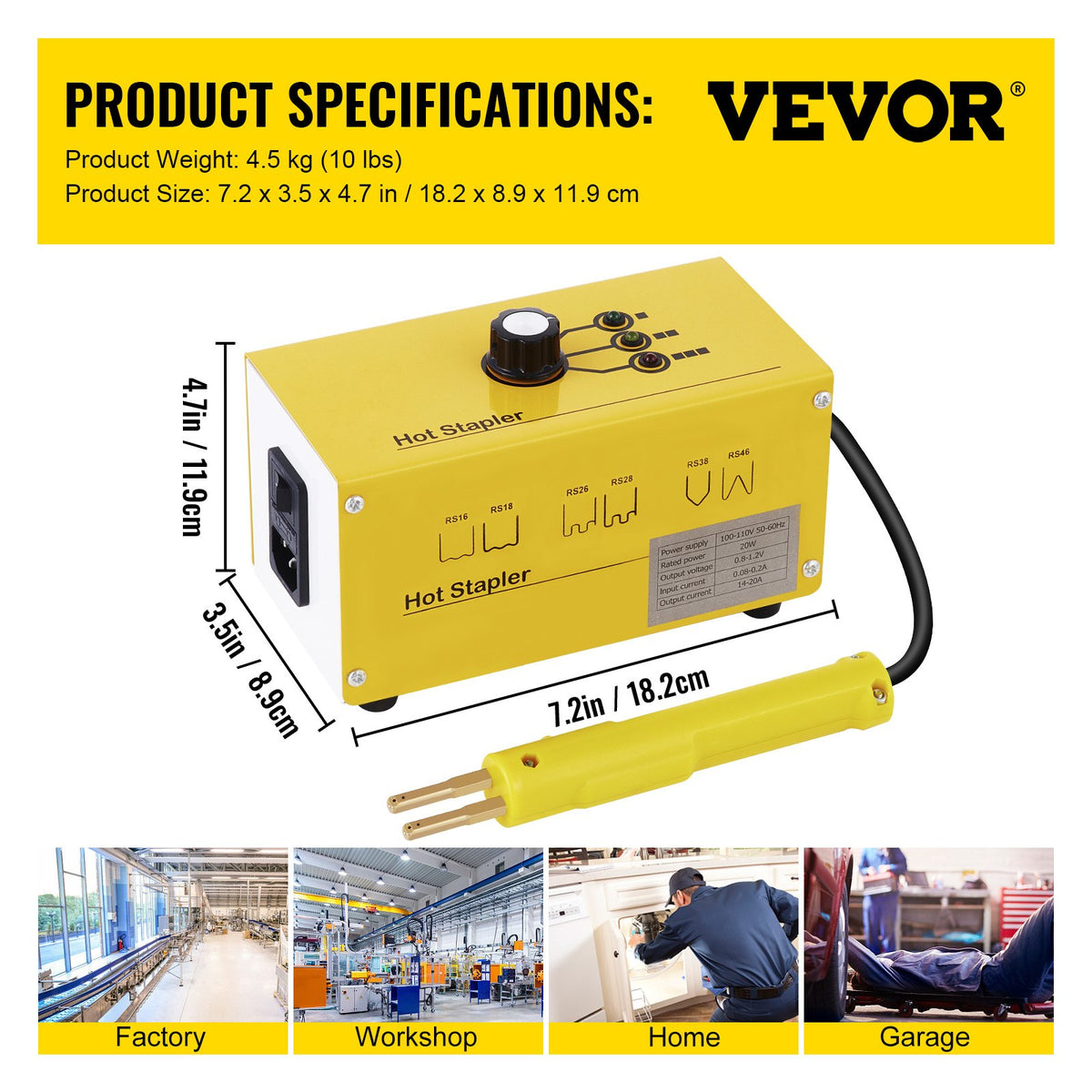 Plastic Welding Machine 220V Hot Stapler Repair Kit with 600 Staples, 3 Settings