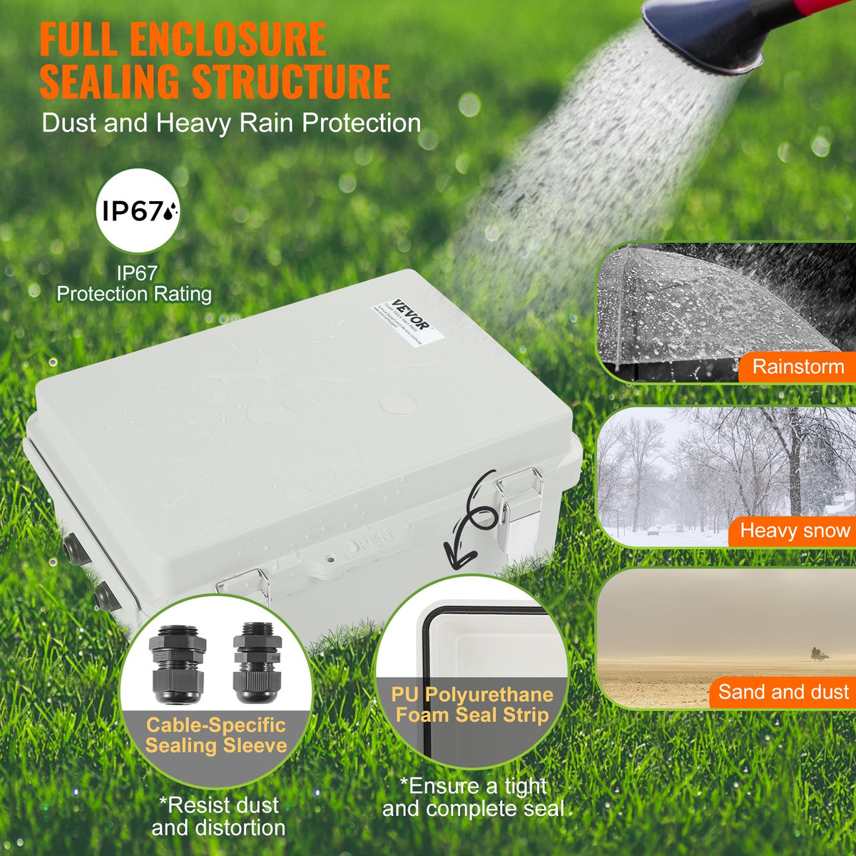 Junction Box Outdoor 430x330x180mm ABS Hinged Cover IP67 Waterproof