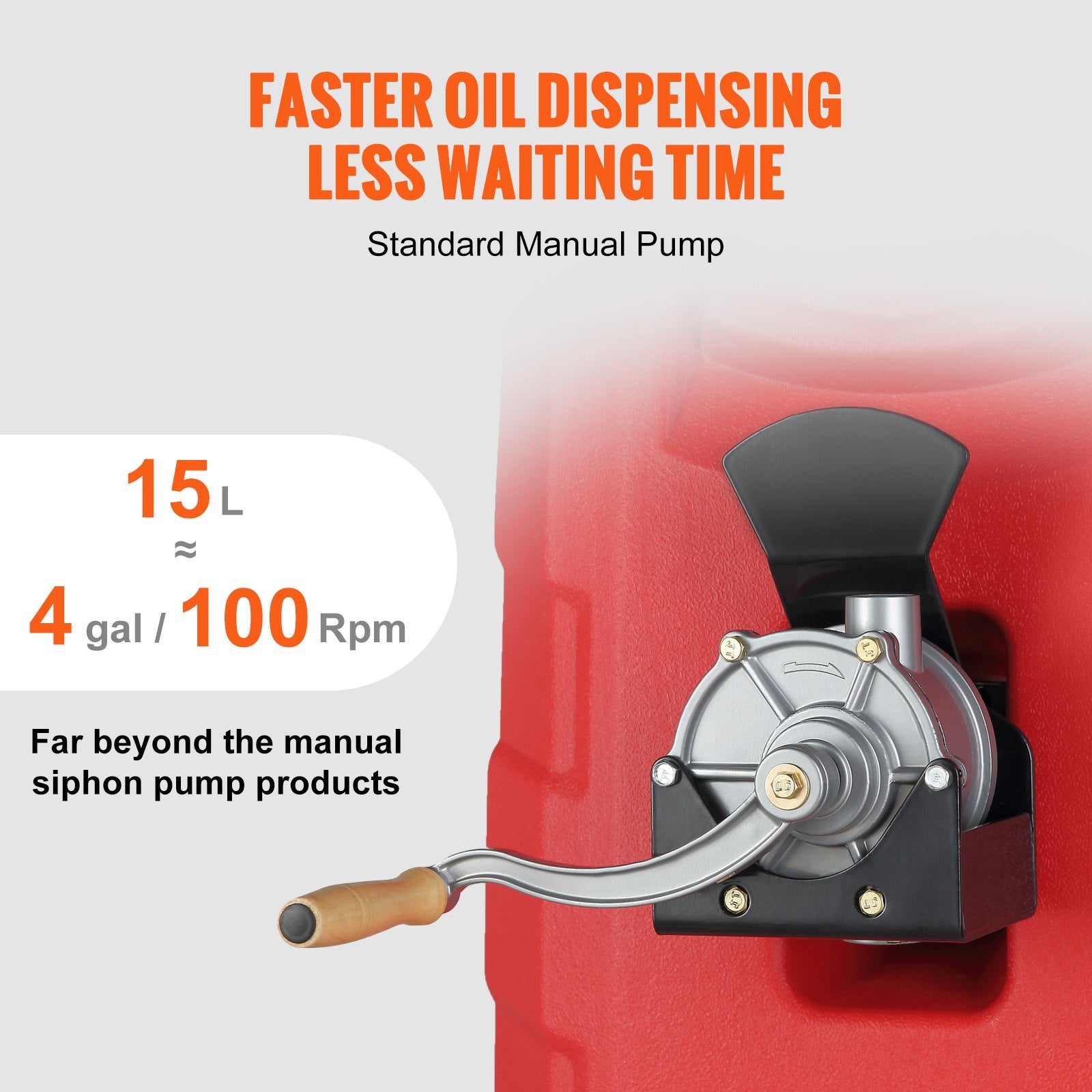 Fuel Caddy Portable Gas Storage Tank Hand Pump Rubber Wheels 60.57L 7.8L/min