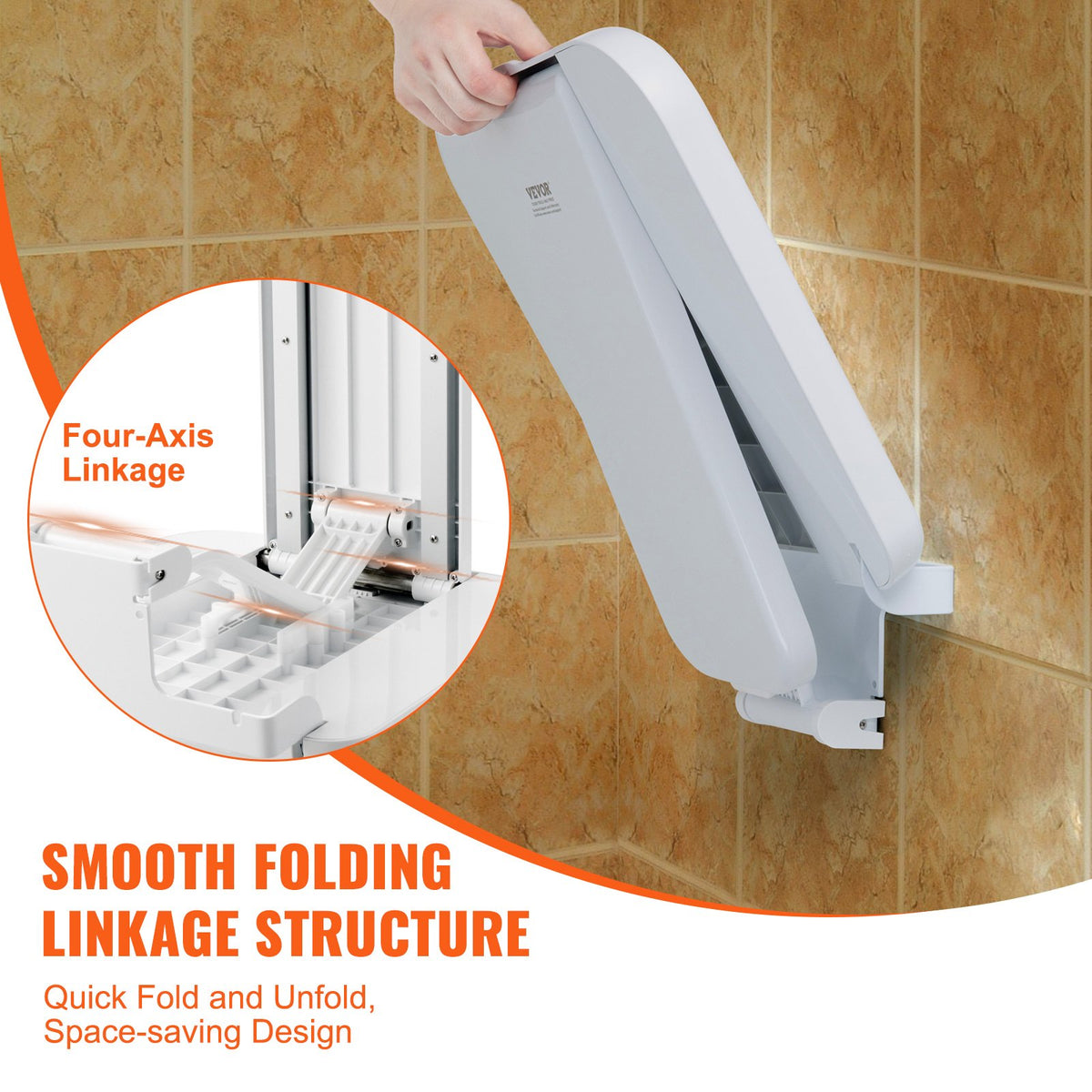 Folding ABS Shower Seat Wall Mounted Fold Up Shower Bench 440 lbs Capacity