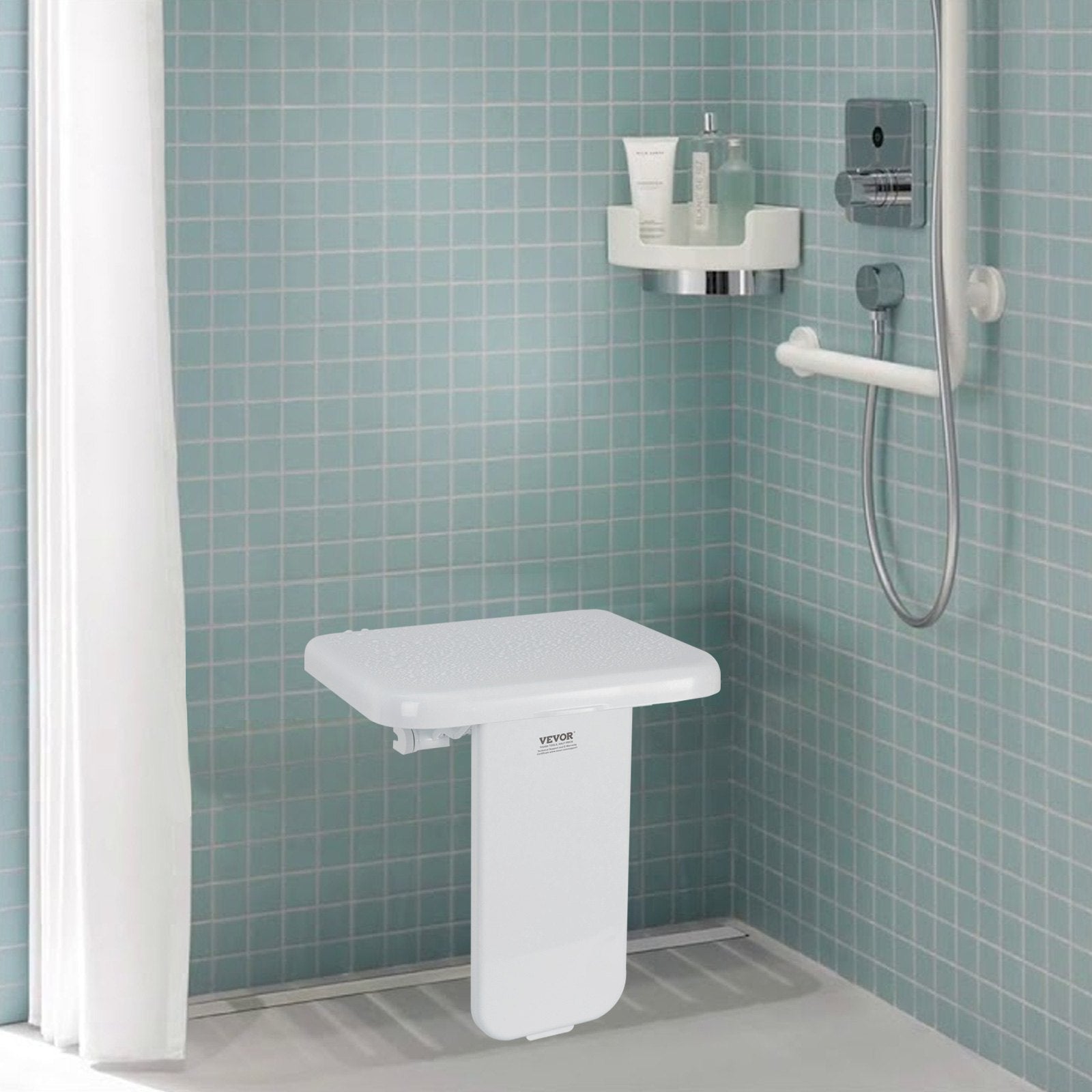 Folding ABS Shower Seat Wall Mounted Fold Up Shower Bench 440 lbs Capacity