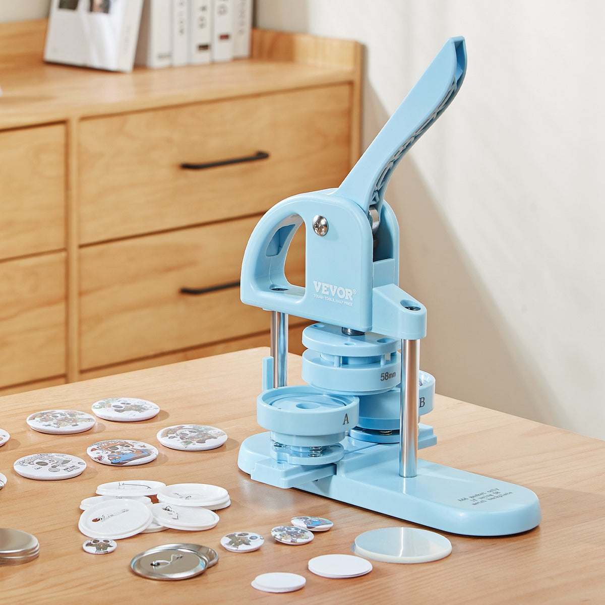 3-in-1 Button Maker Machine 25/32/58mm w/ 300pcs Parts & Arc Handle Press Kit