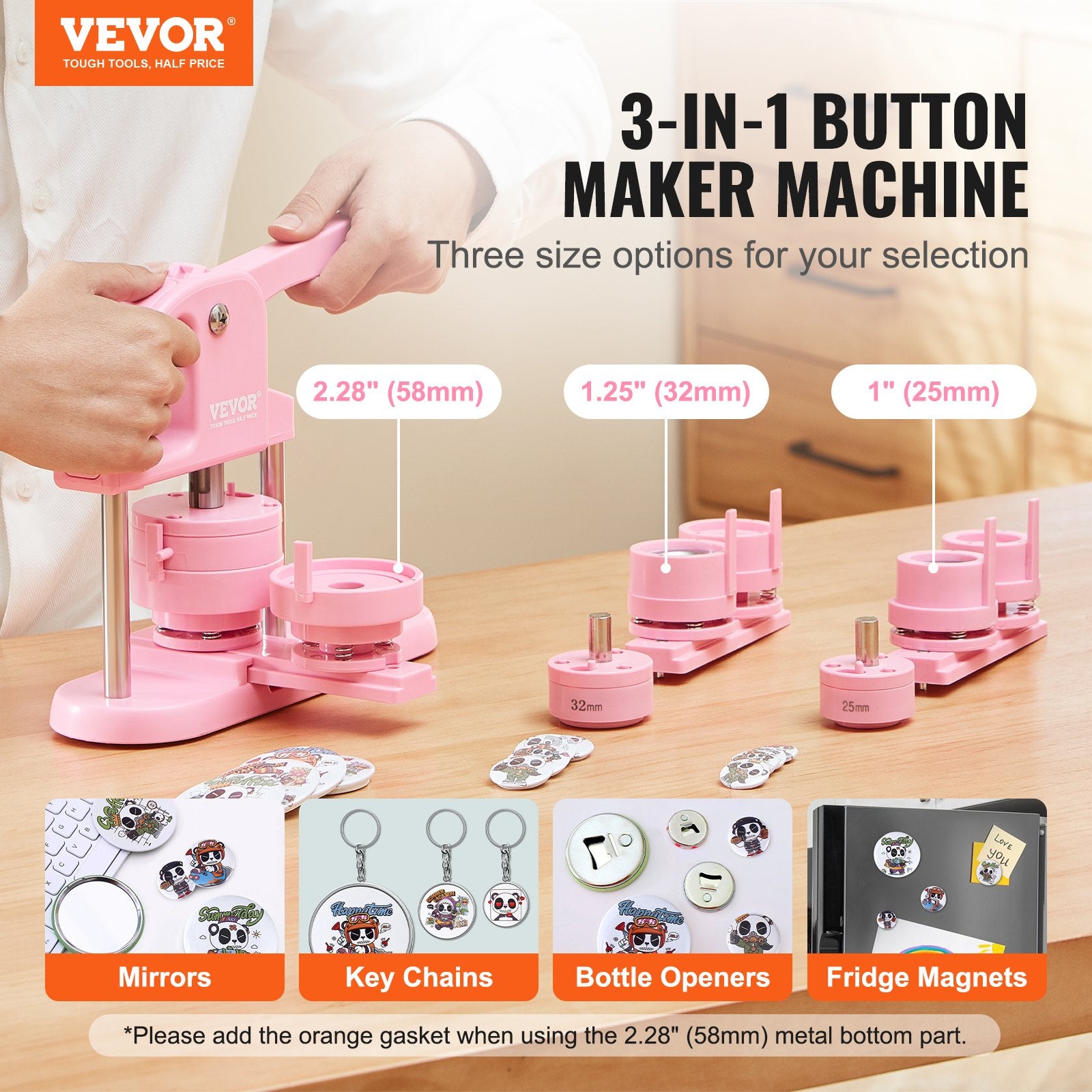 Button Maker 3-IN-1 1/1.25/2.28" Pin Maker Press Kit 300 Parts with Magic Book