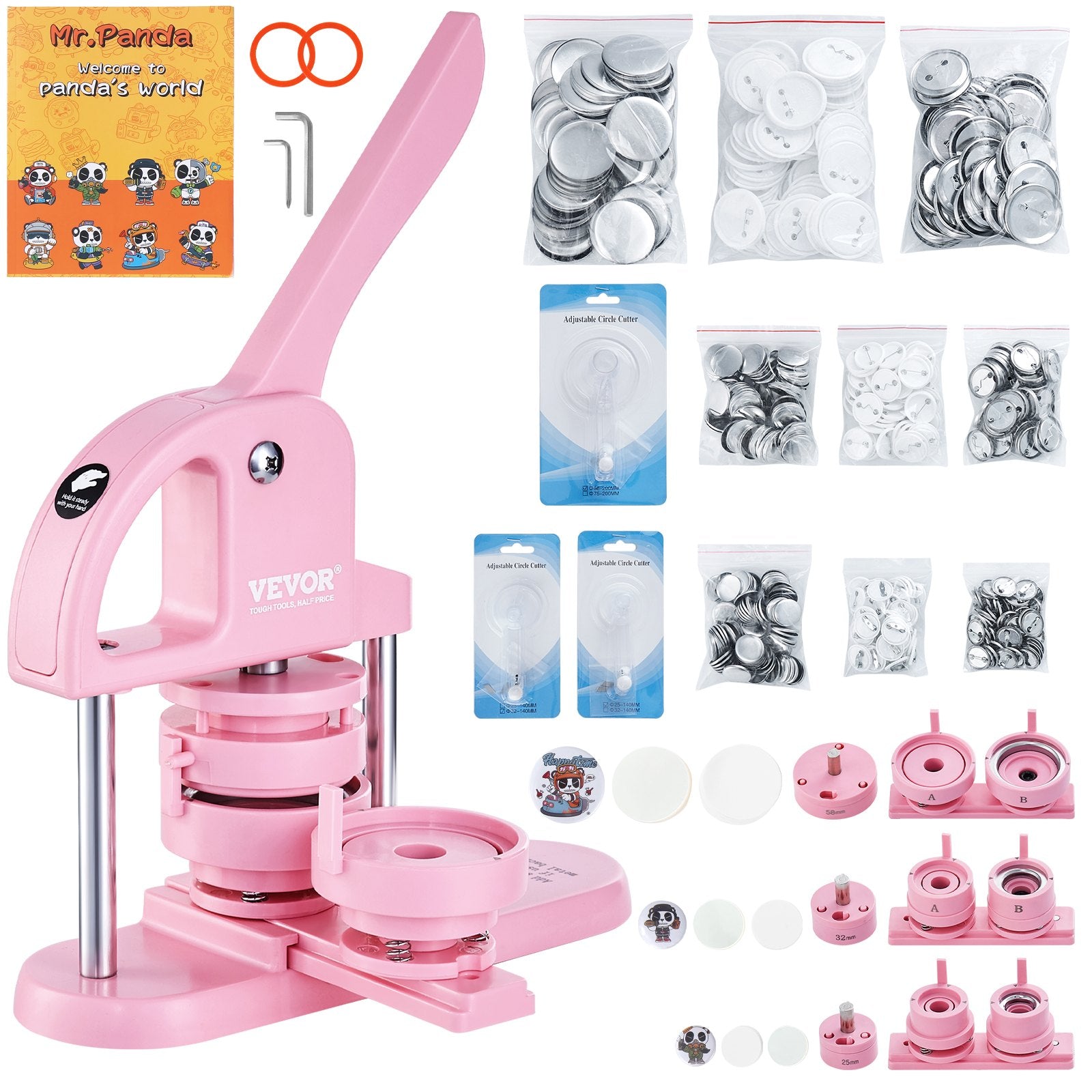 Button Maker 3-IN-1 1/1.25/2.28" Pin Maker Press Kit 300 Parts with Magic Book