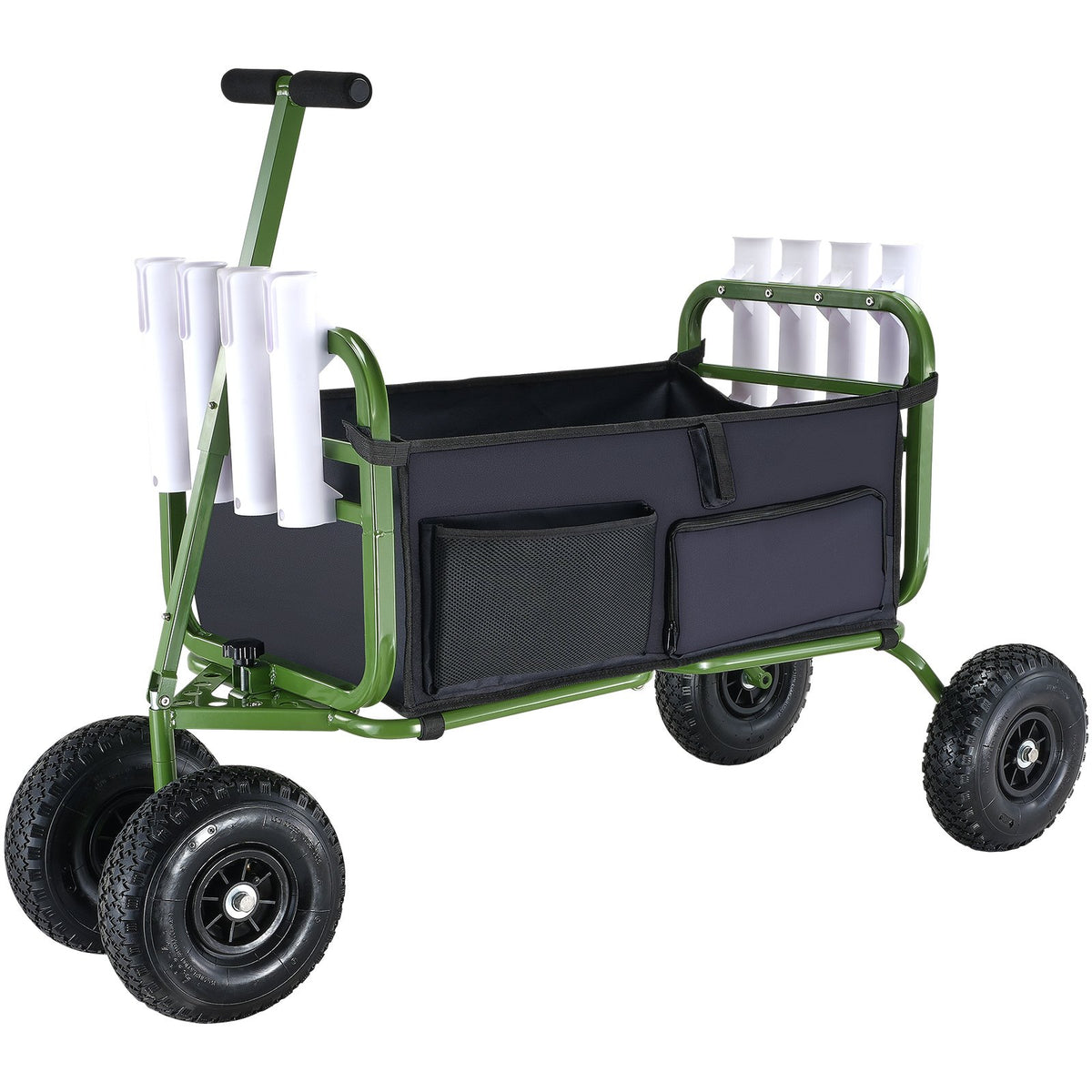 Beach Fishing Cart 136kg Foldable Steel Wagon with 280mm Rubber Wheels 8 Rod Holders