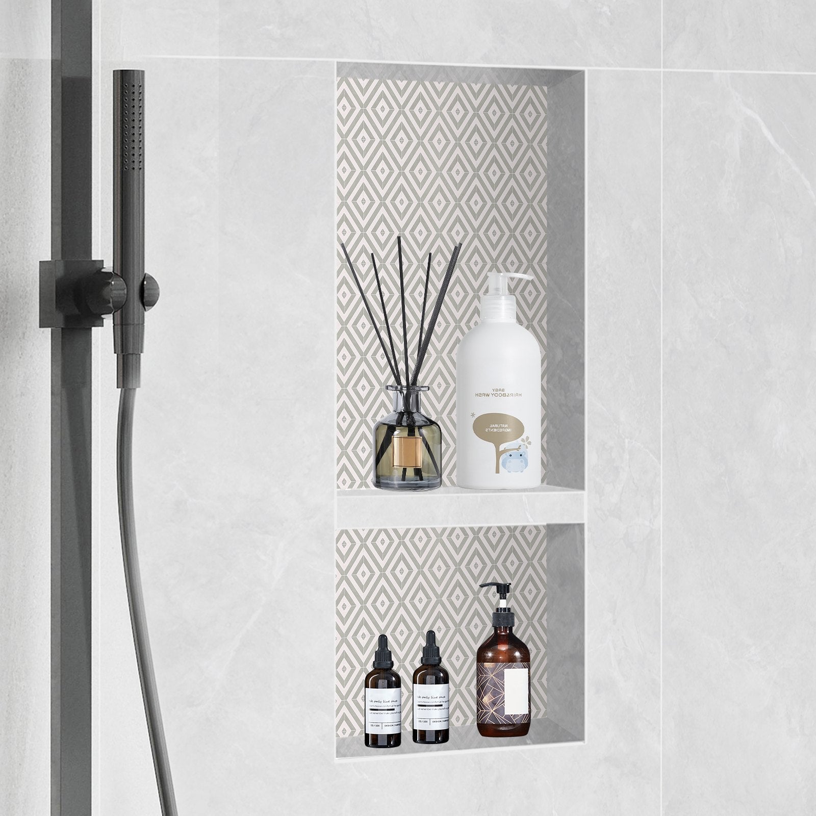 Shower Niche Ready for Tile 40.64x81.28cm Double Shelf Recessed Black
