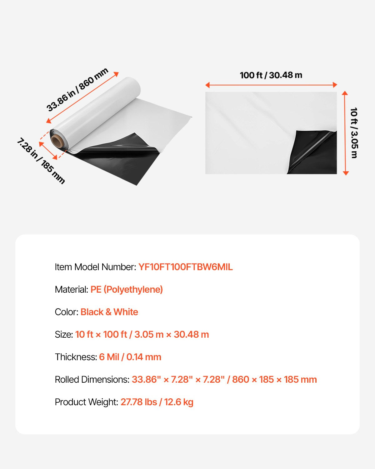 10' x 100' Heavy Duty Plastic Sheeting 6 Mil Thick and Double-Sided