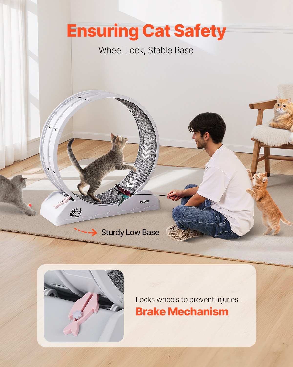 Cat Exercise Wheel 31.5in Large Running Wheel Brake Carpeted Treadmill White