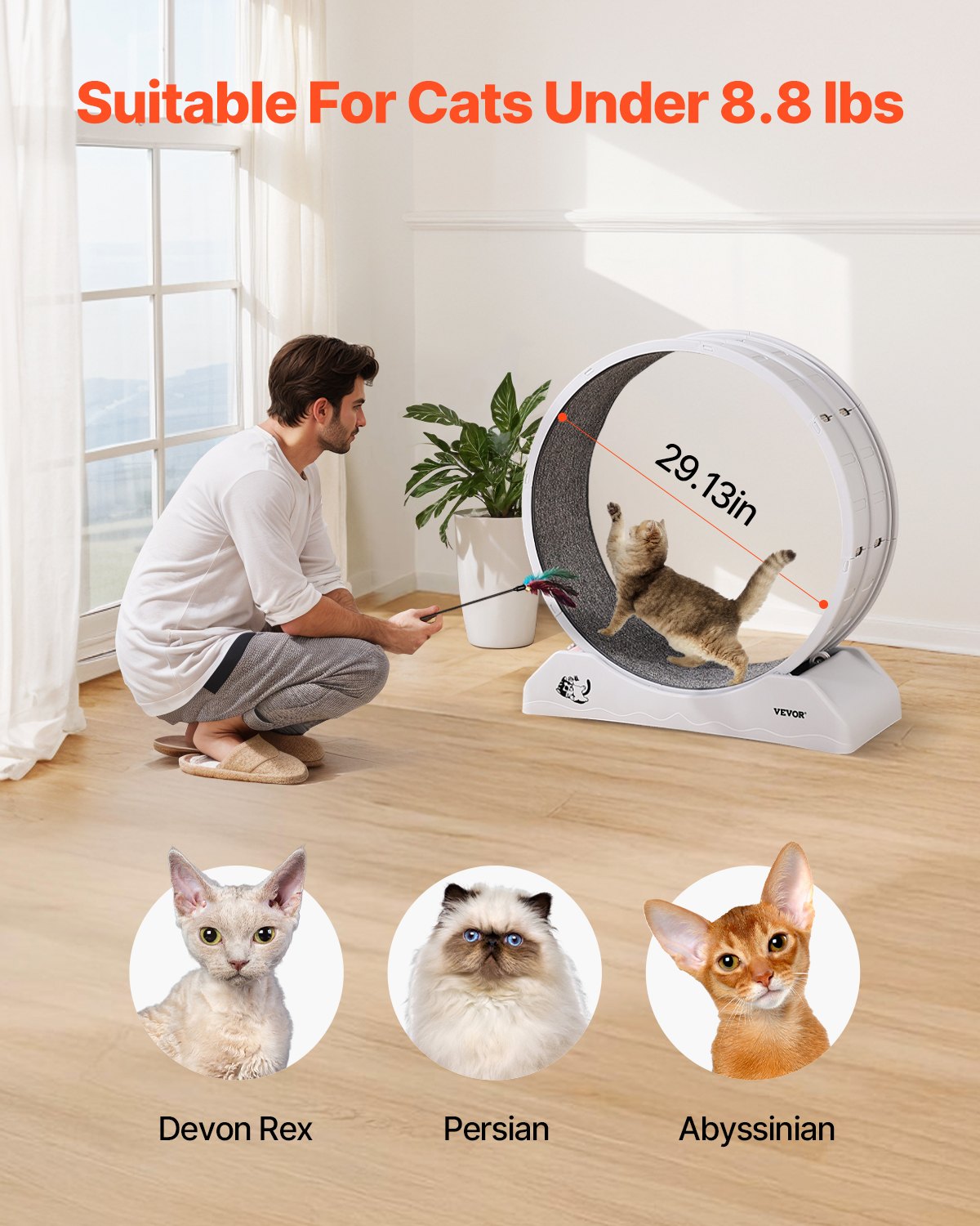 Cat Exercise Wheel 31.5in Large Running Wheel Brake Carpeted Treadmill White