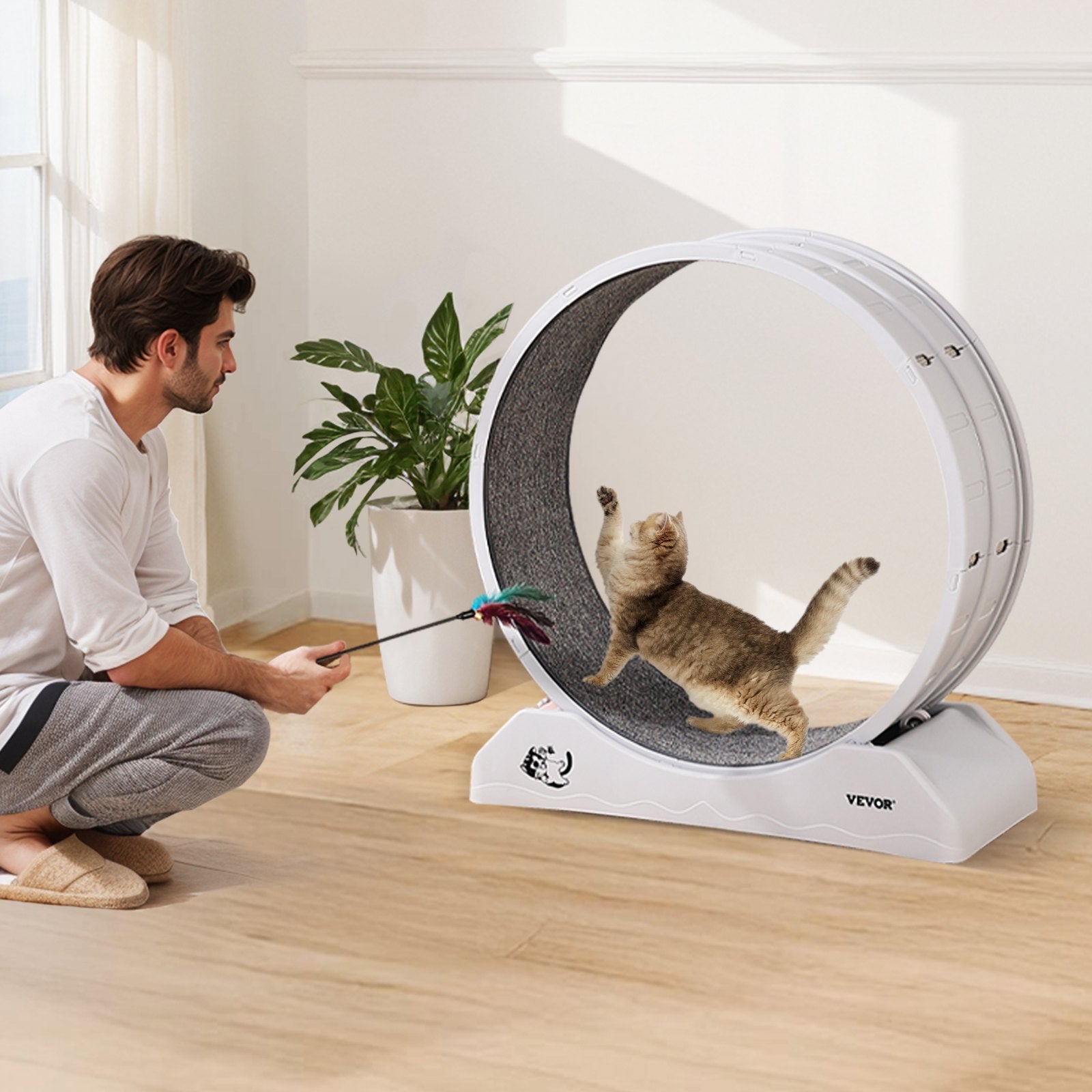 Cat Exercise Wheel 31.5in Large Running Wheel Brake Carpeted Treadmill White
