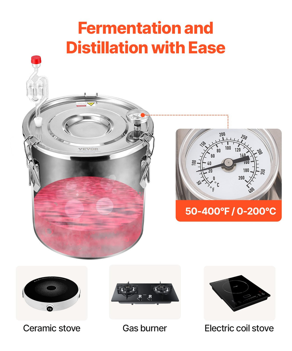 Alcohol Still Distiller 5Gal/19L Stainless Steel Copper Coil Dual Condenser
