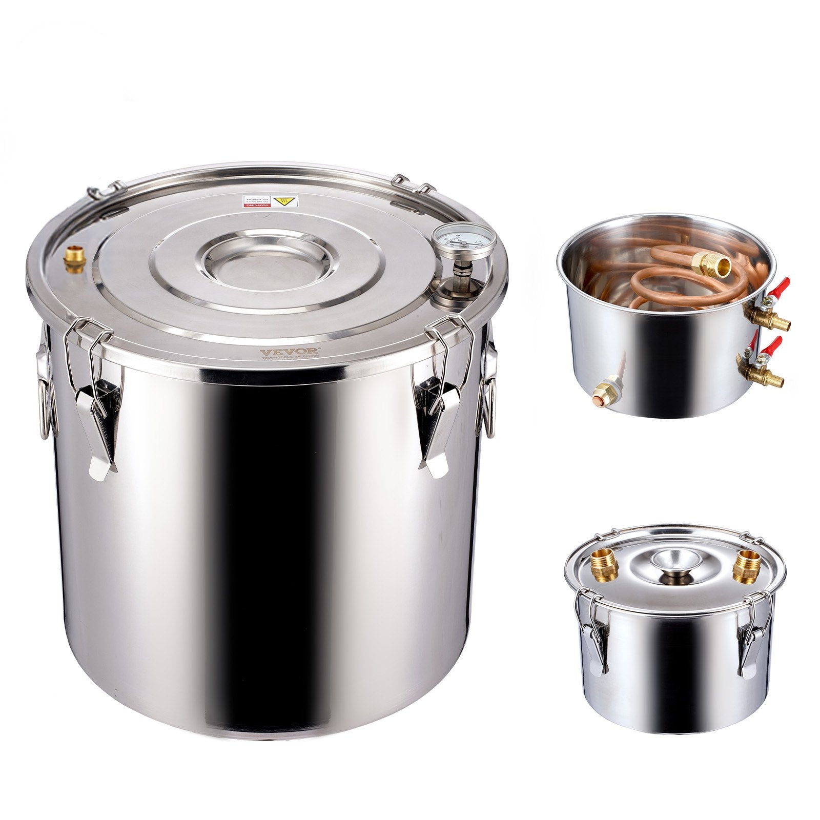 Alcohol Still Distiller 5Gal/19L Stainless Steel Copper Coil Dual Condenser