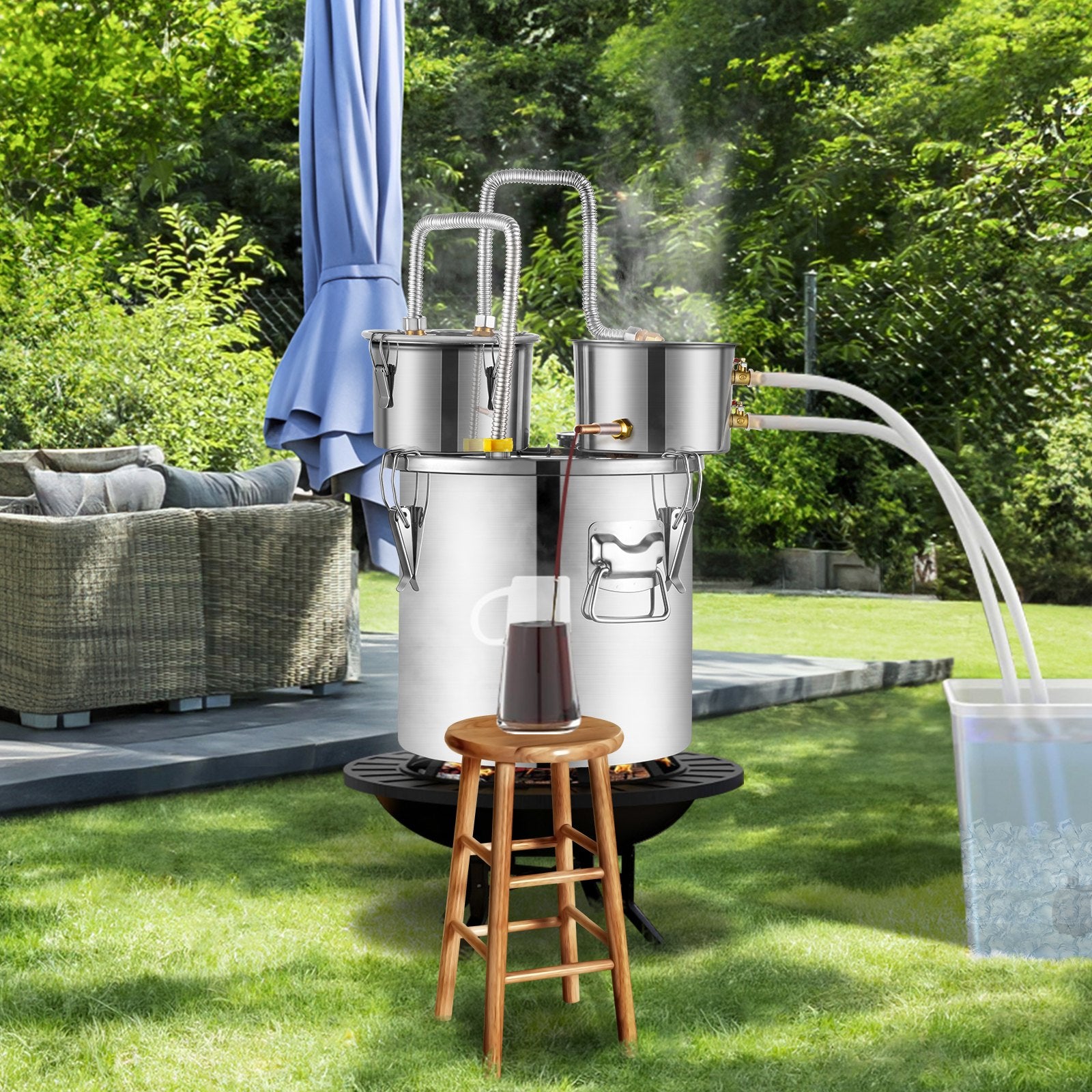 Alcohol Still 8Gal/30L Stainless Steel Distiller Copper Coil Dual Condenser