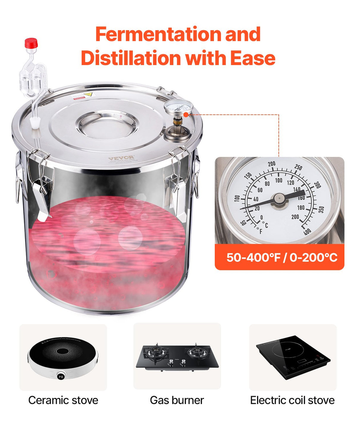 Alcohol Still Distiller 8Gal/30L Stainless Steel Copper Coil Dual Condenser