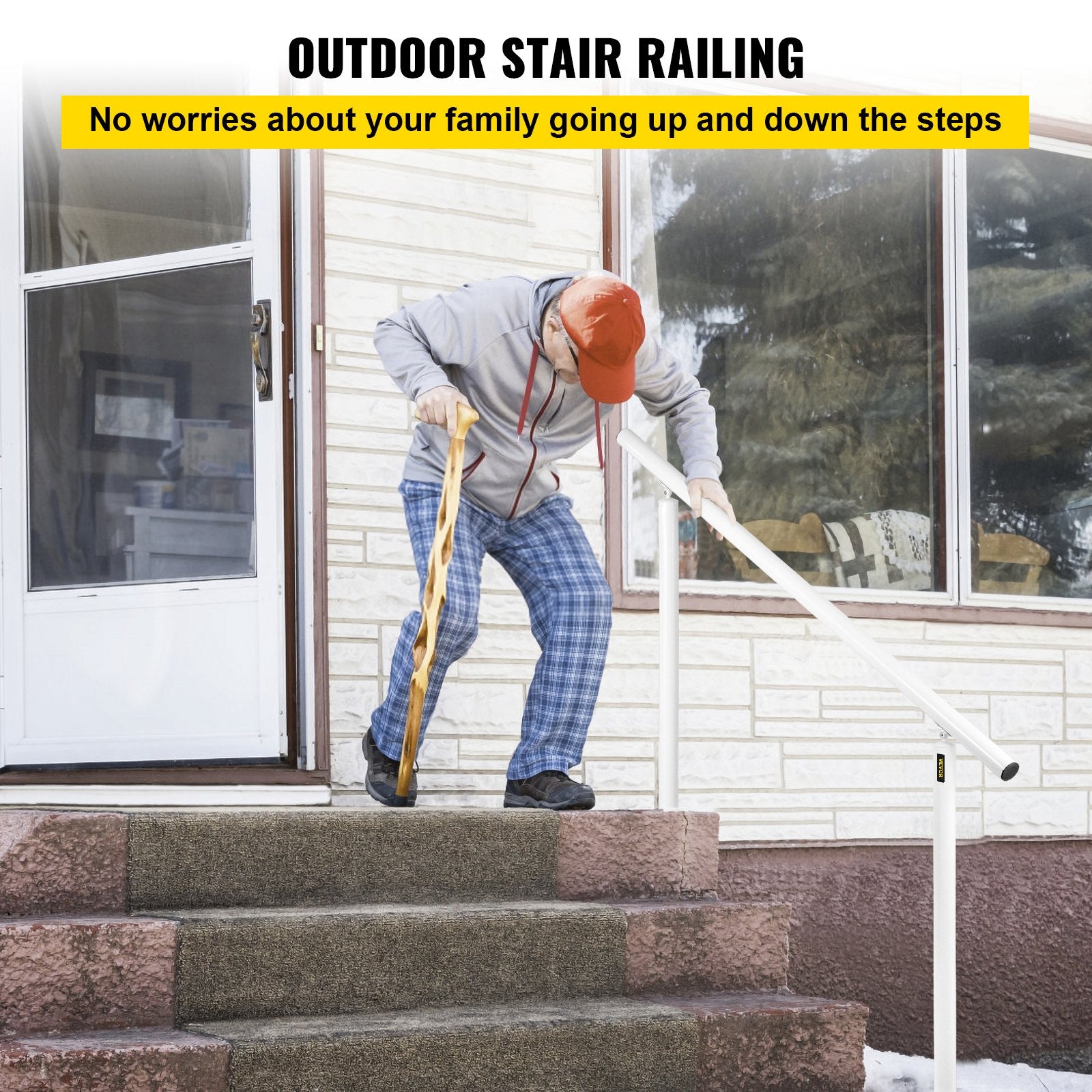 Outdoor Stair Railing Kit 5 FT Adjustable Aluminum Handrail 0-5 Steps White